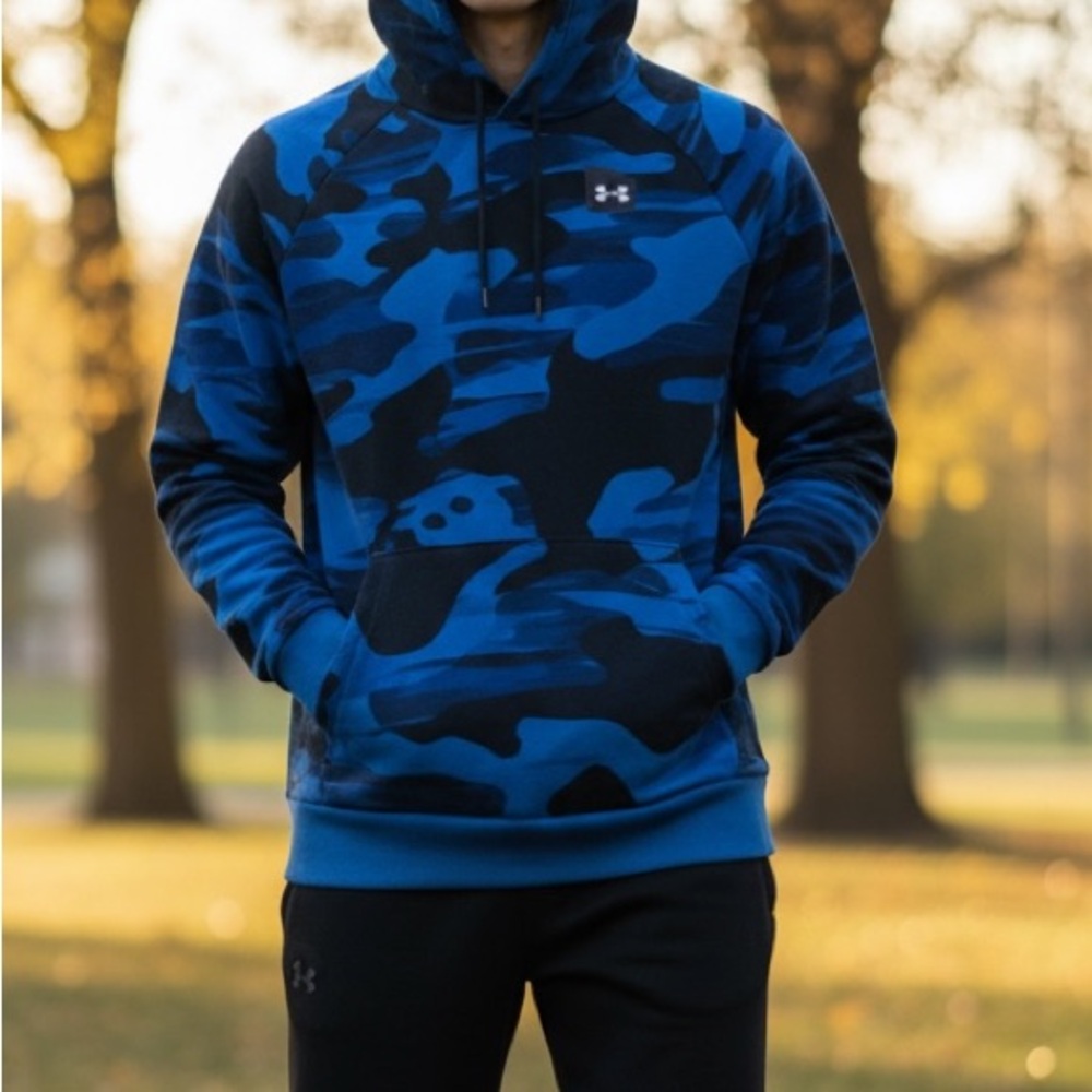 UNDER ARMOUR• Boys Blue & Black Camo Hoodie•XL - Picture 1 of 12